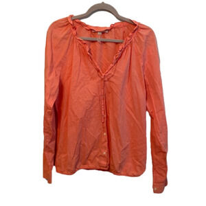 LOFT 100% cotton blouse with ruffle neckline